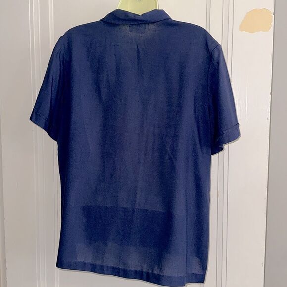 Vintage 70s/80s Navy Blue Button-Up Short Sleeve Shirt - Picture 6 of 7